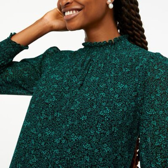 J. CREW Green & Black Floral Long Sleeve Knee Length Dress - Picture 3 of 13